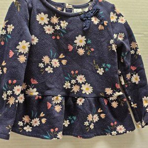 Carters Shirt Girls Top Floral Flower Navy Blue Sweater Sweatshirt Fleece 5T
